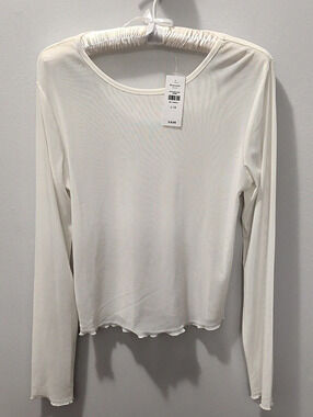 Sheer White Coquette Long Sleeve Top Size Large NWT